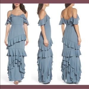 NEW‎ WAYF Danielle Off Shoulder Tiered Crepe Dress
